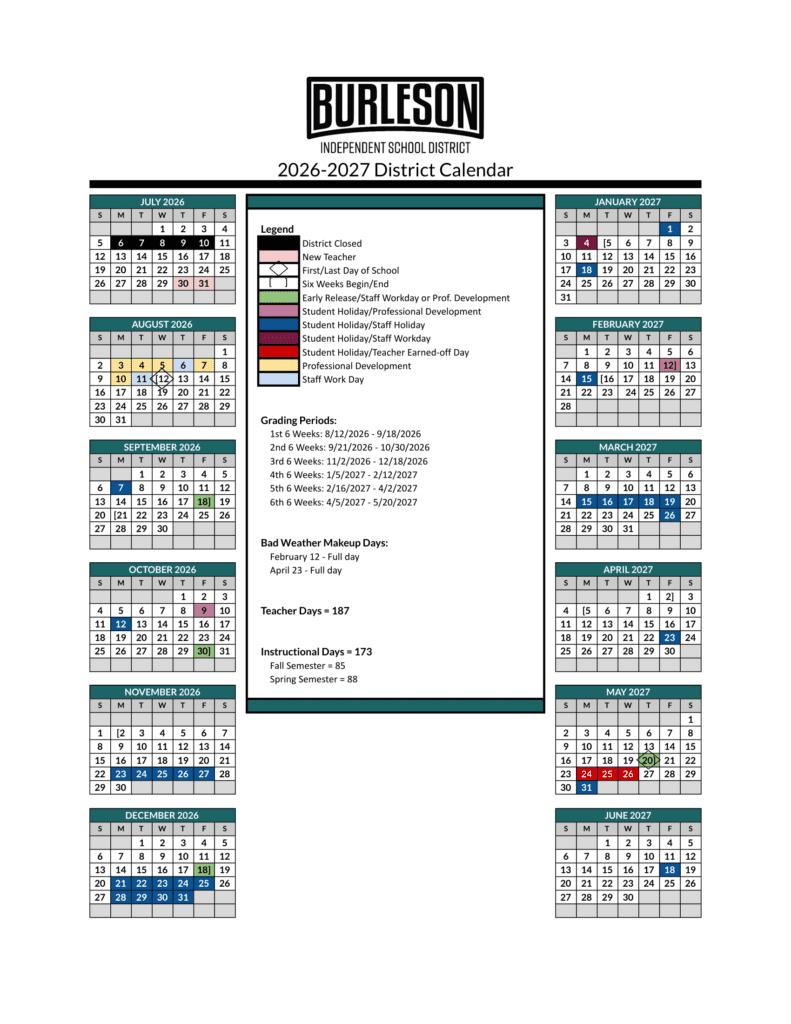 Burleson Independent School District 26-27 Calendar