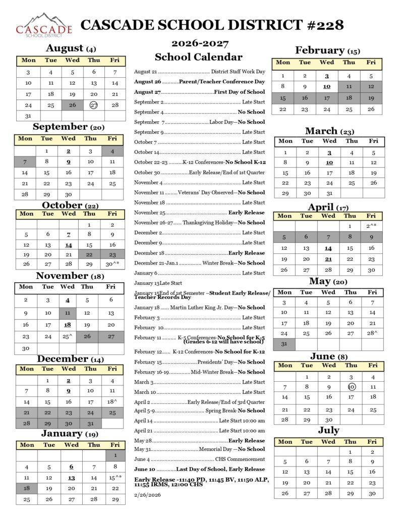 CASCADE SCHOOL DISTRICT #228 ,2026-27-