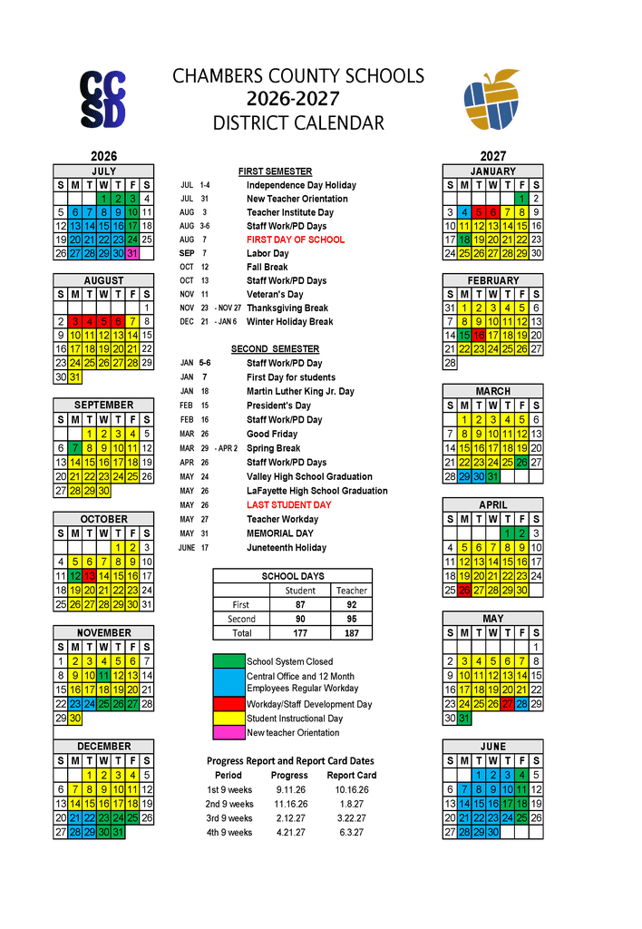 Chambers County Schools 26-27 Calendar
