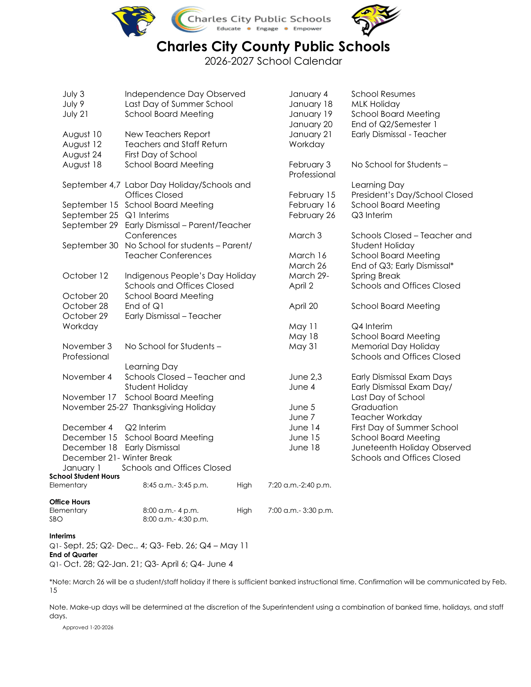 Charles City County Public Schools va Calendar 26-27 PDF