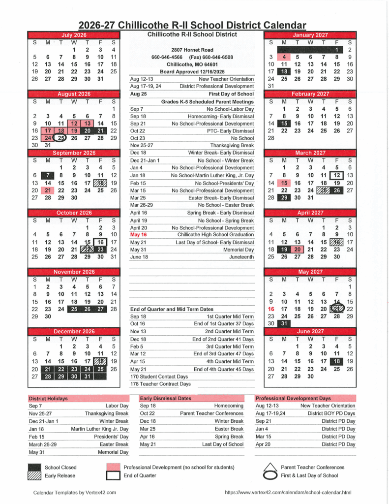 Chillicothe R-II School District 26-27 Calendar