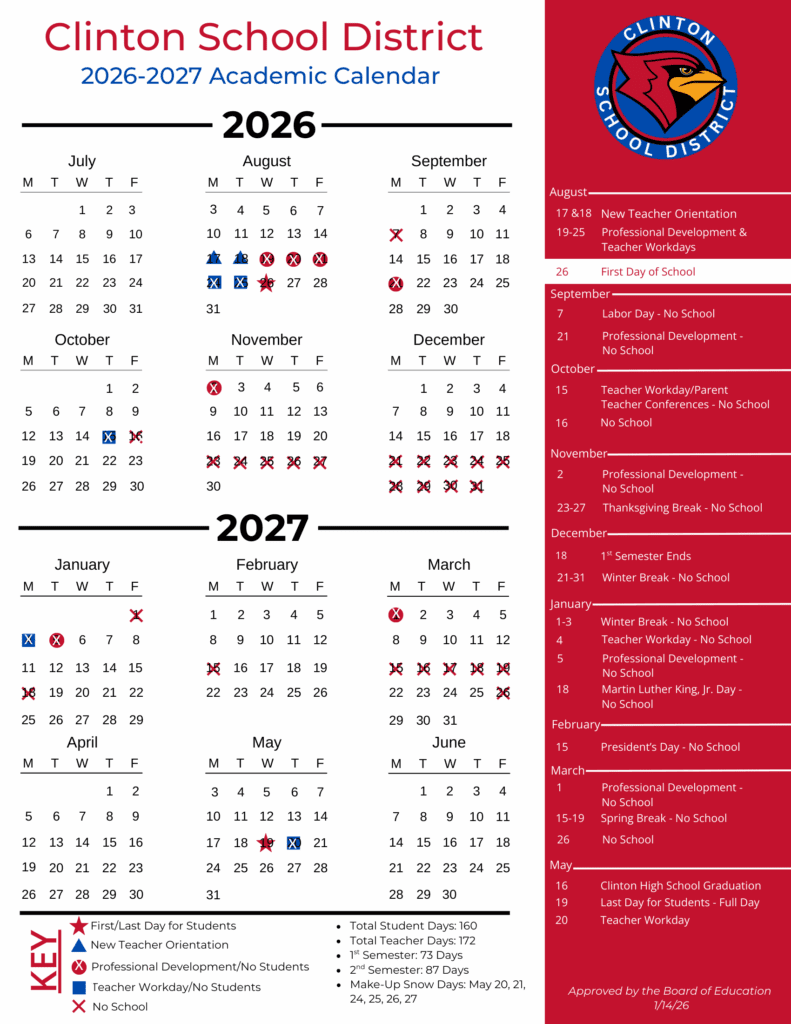 Clinton School District 26-27 Calendar