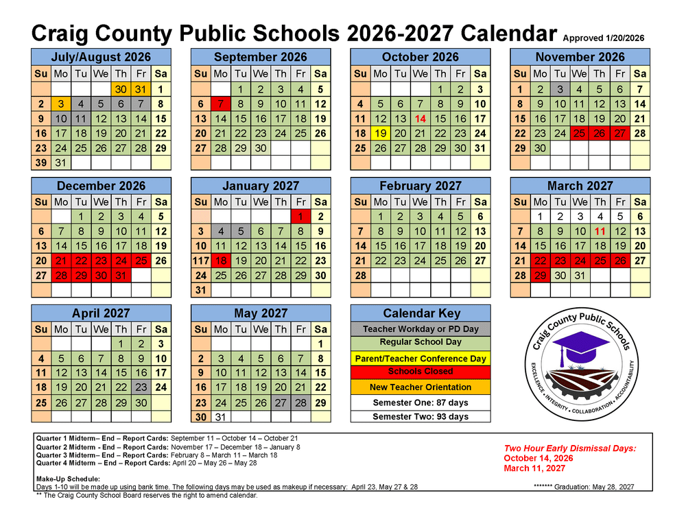 Craig County Public Schools 26-27 Calendar