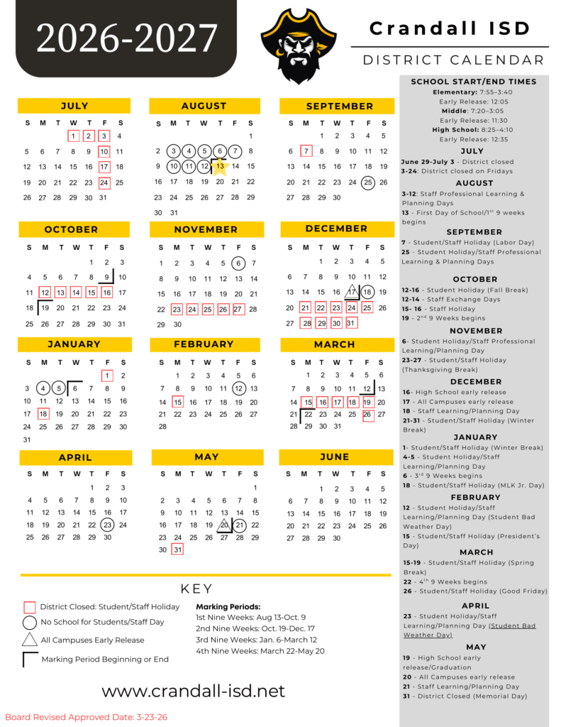 Crandall ISD 26-27 Calendar