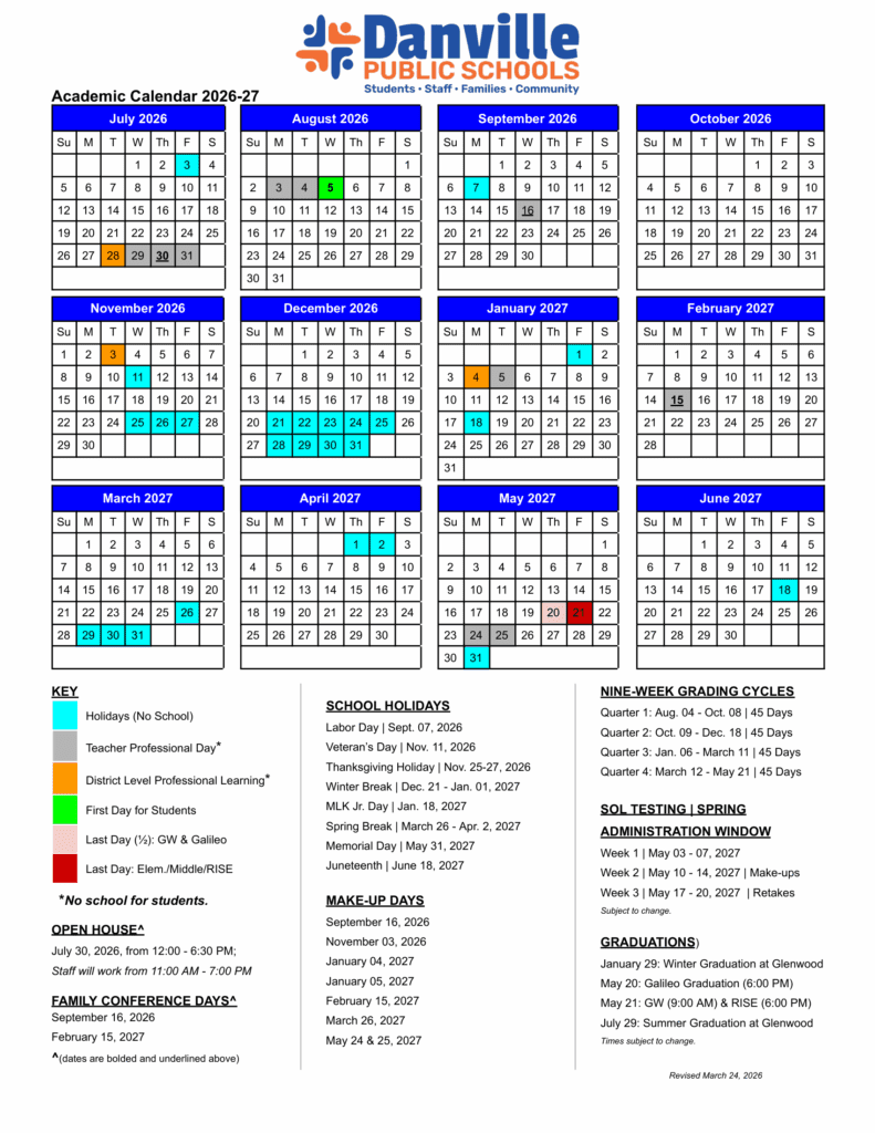 Danville Public Schools 26-27 Calendar