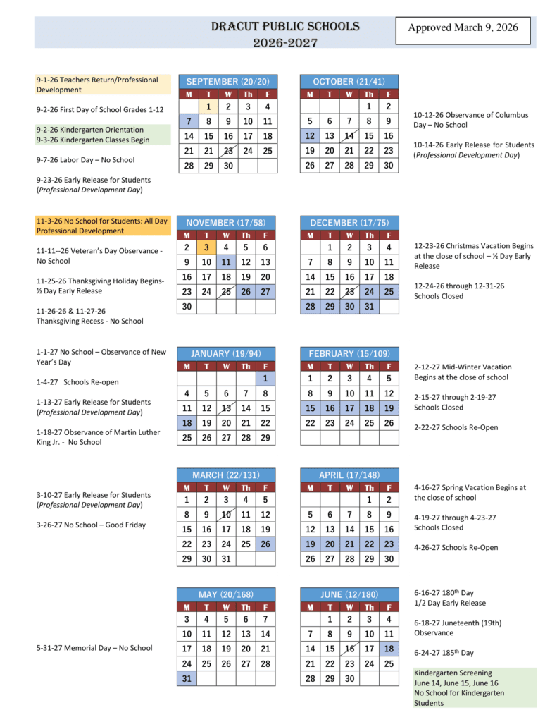 Dracut Public Schools 26-27 Calendar