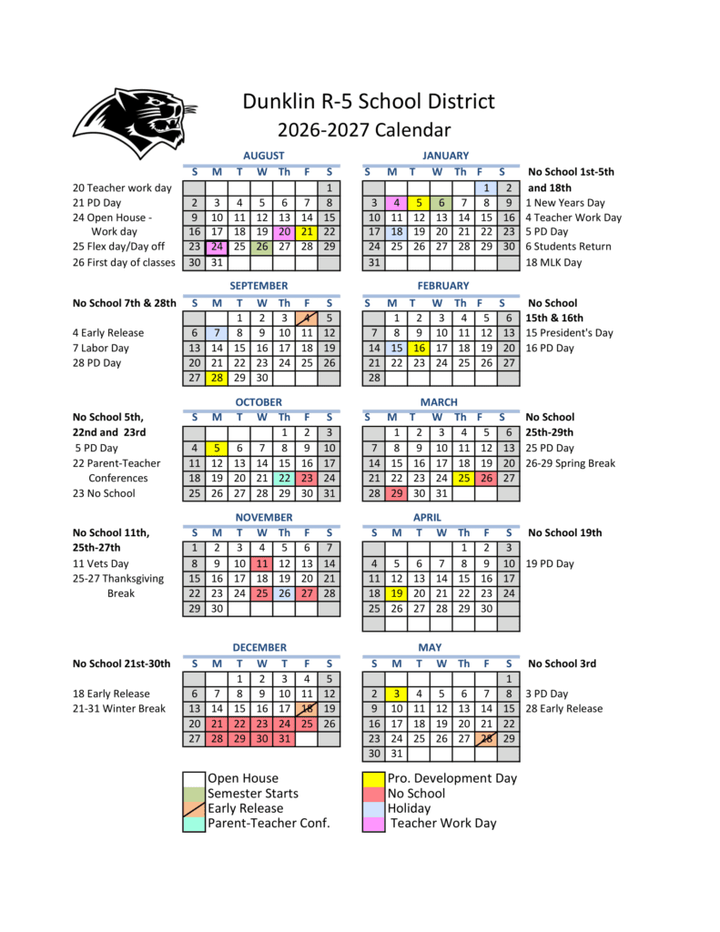 Dunklin R-5 School District 26-27 Calendar