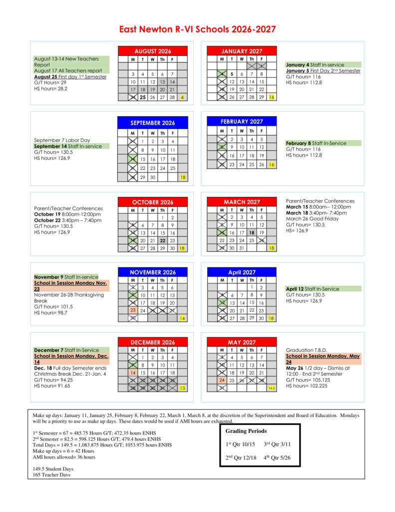 East Newton R-VI Schools 26-27 Calendar
