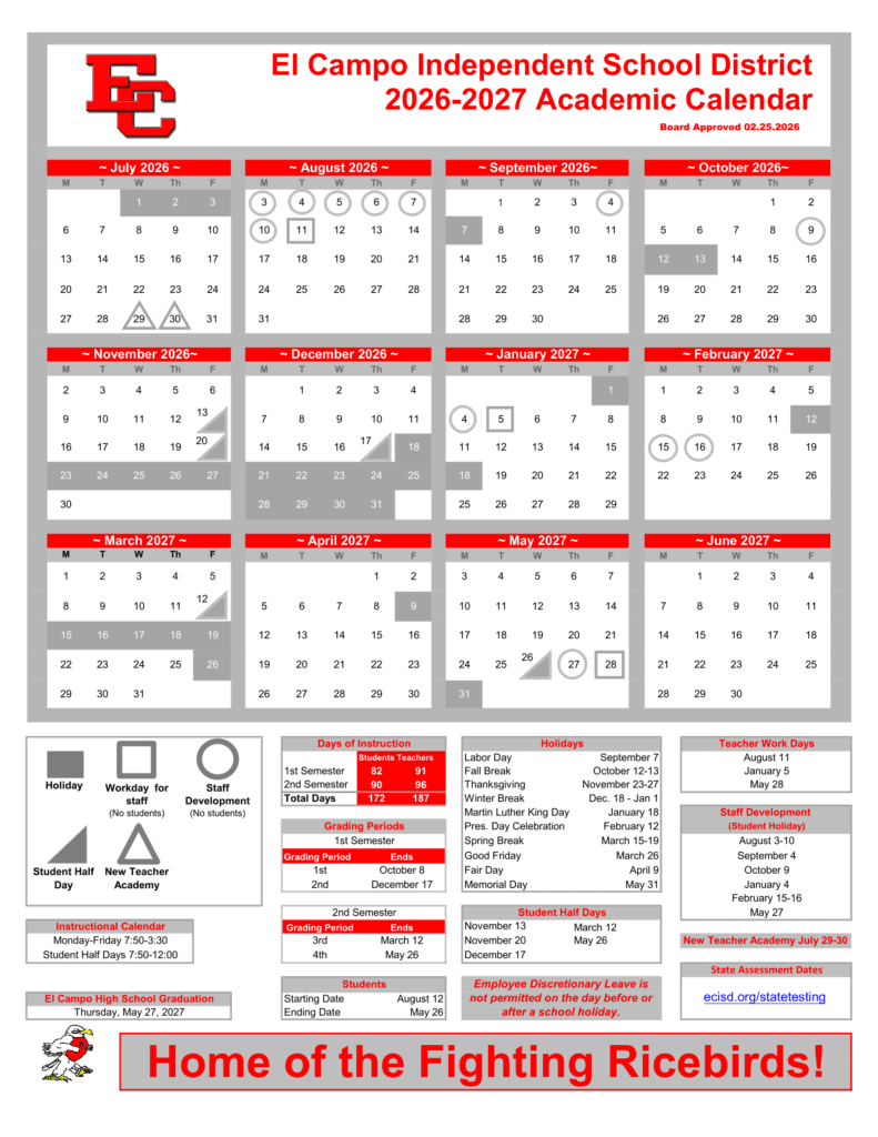 El Campo Independent School District 26-27 Calendar