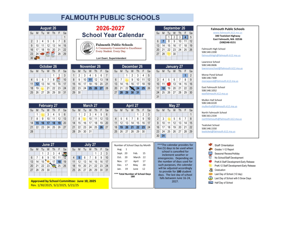 Falmouth Public Schools 26-27 Calendar