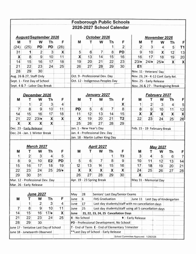 Foxborough Public Schools 26-27 Calendar (1)
