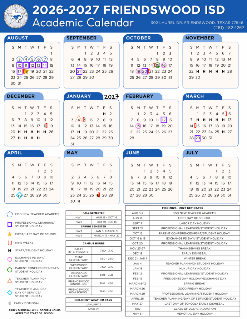 Friendswood ISD 26-27 Calendar