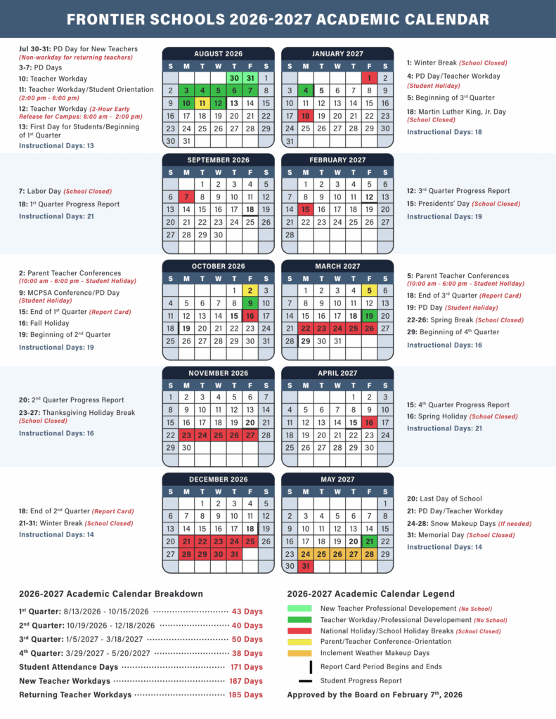 Frontier Schools 26-27 Calendar