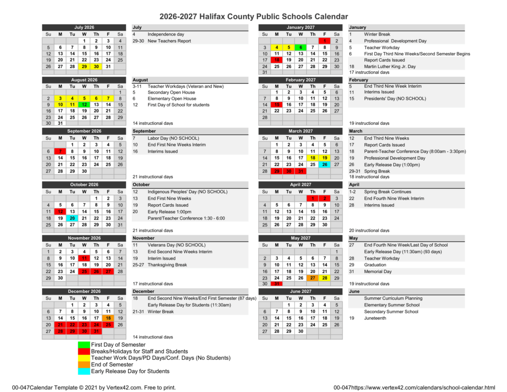 Halifax County Public Schools 26-27 Calendar