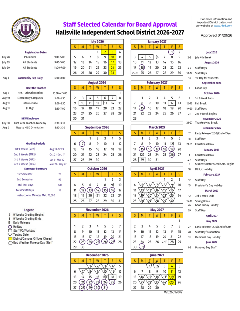 Hallsville Independent School District 26-27 Calendar