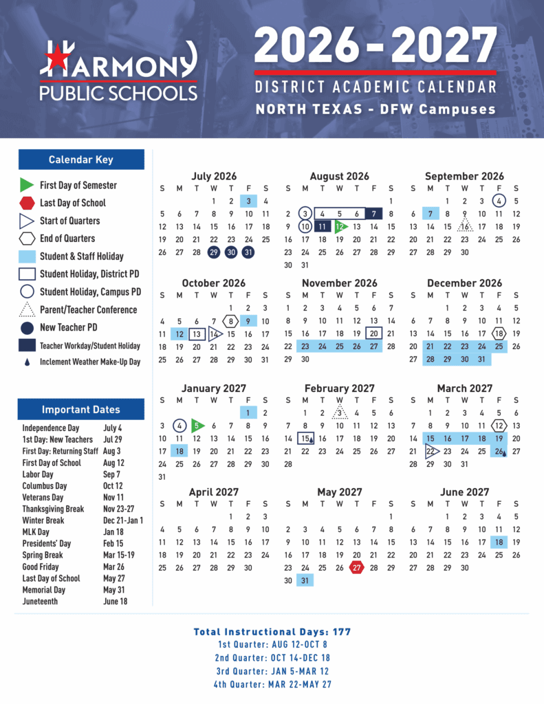 Harmony Public Schools 26-27 Calendar