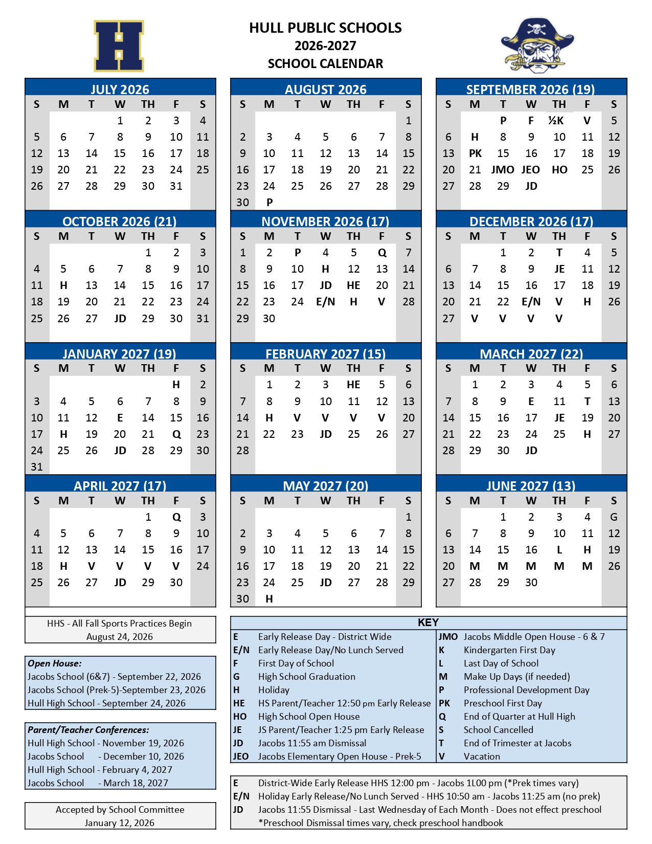 Hull Public Schools  District MA Calendar 26-27 PDF