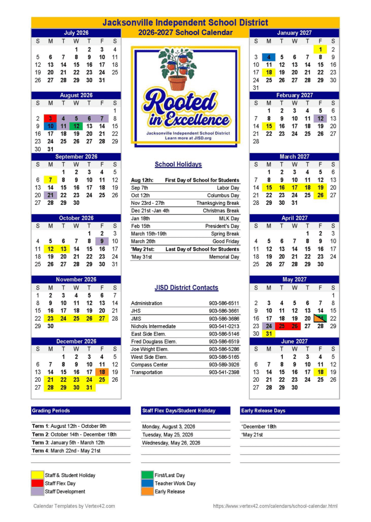 Jacksonville Independent School District 26-27 Calendar