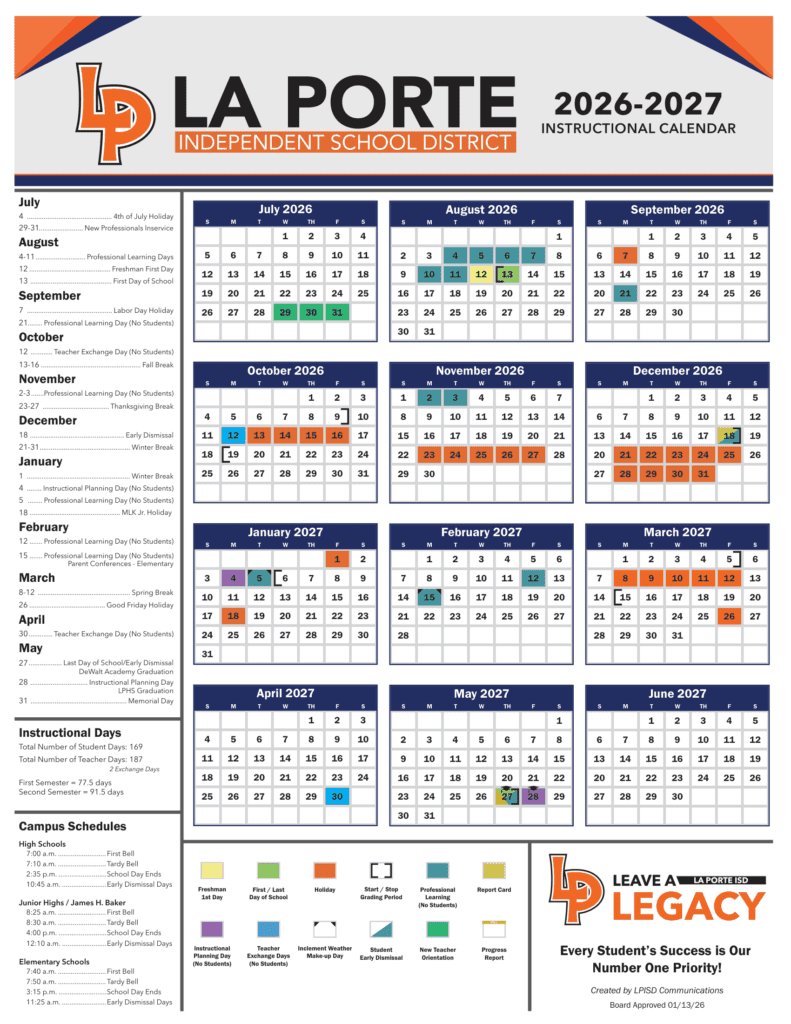 La Porte Independent School District 26-27 Calendar