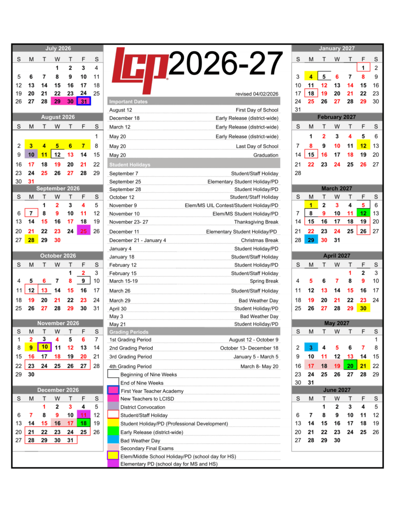 Laredo Independent School District 26-27 Calendar