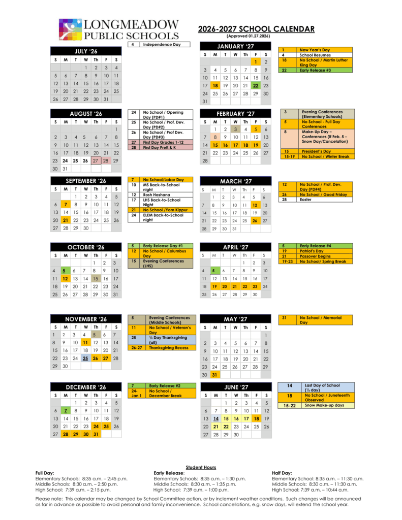 Longmeadow Public Schools 26-27 Calendar