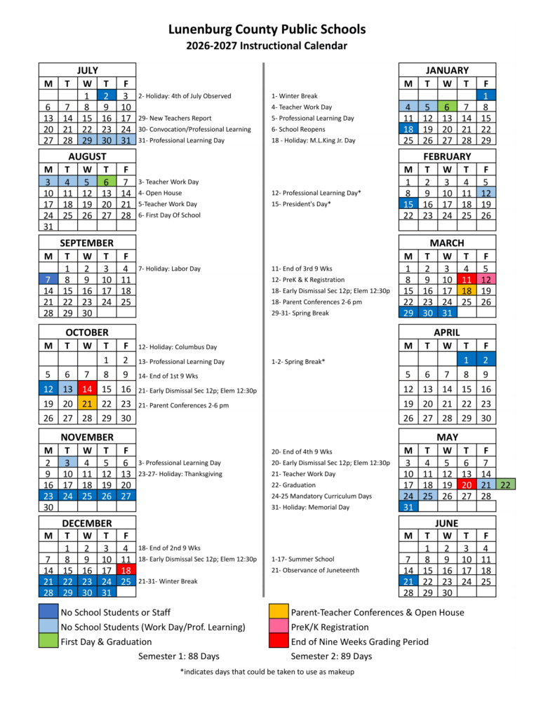 Lunenburg County Public Schools 26-27 Calendar