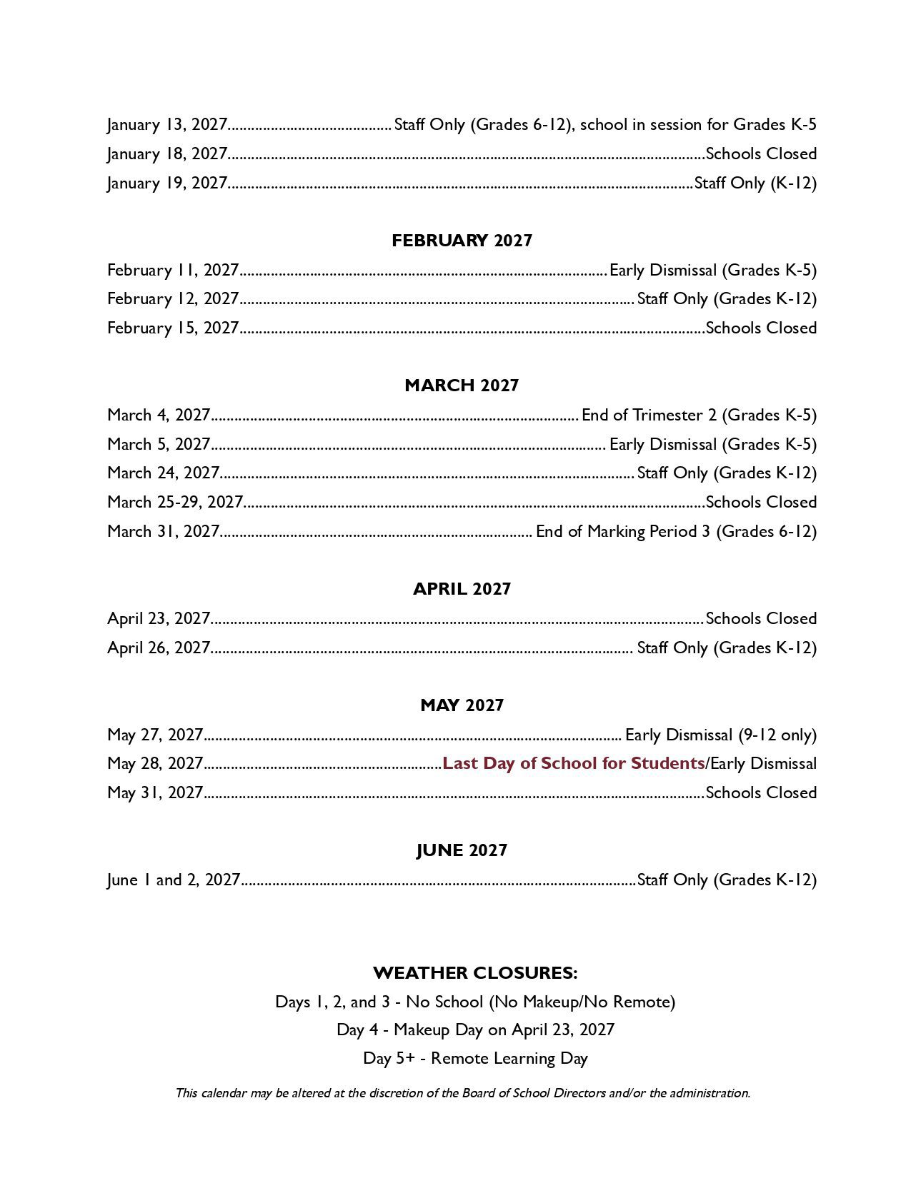 MECHANICSBURG AREA SCHOOL  pa Calendar 26-27 Revised PDF