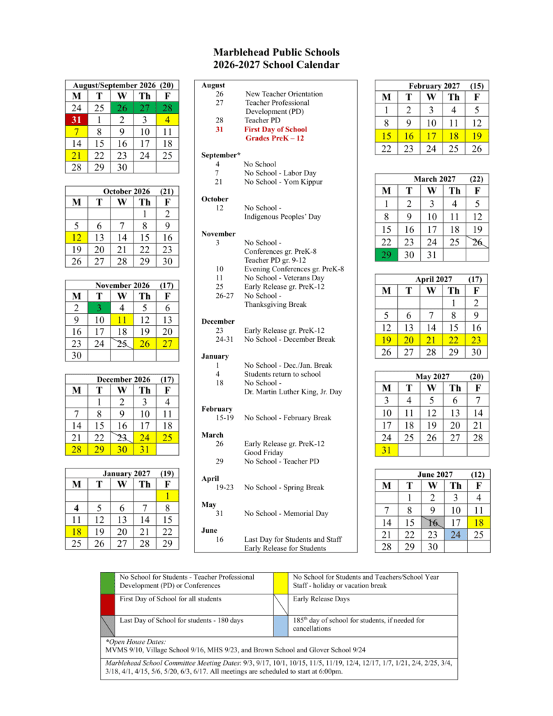 Marblehead Public Schools 26-27 Calendar