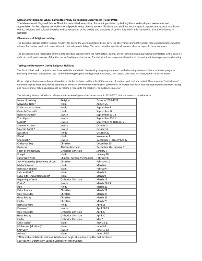 Masconomet Regional School District 26-27 Calendar (2)