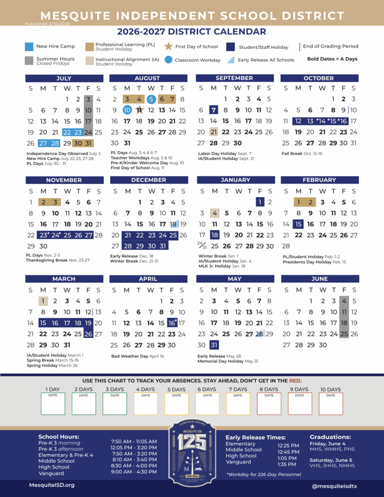 Mesquite Independent School District 26-27 Calendar
