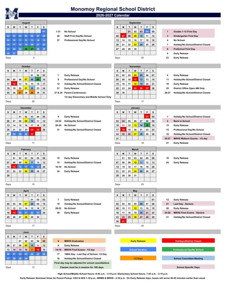 Monomoy Regional School District 26-27 Calendar