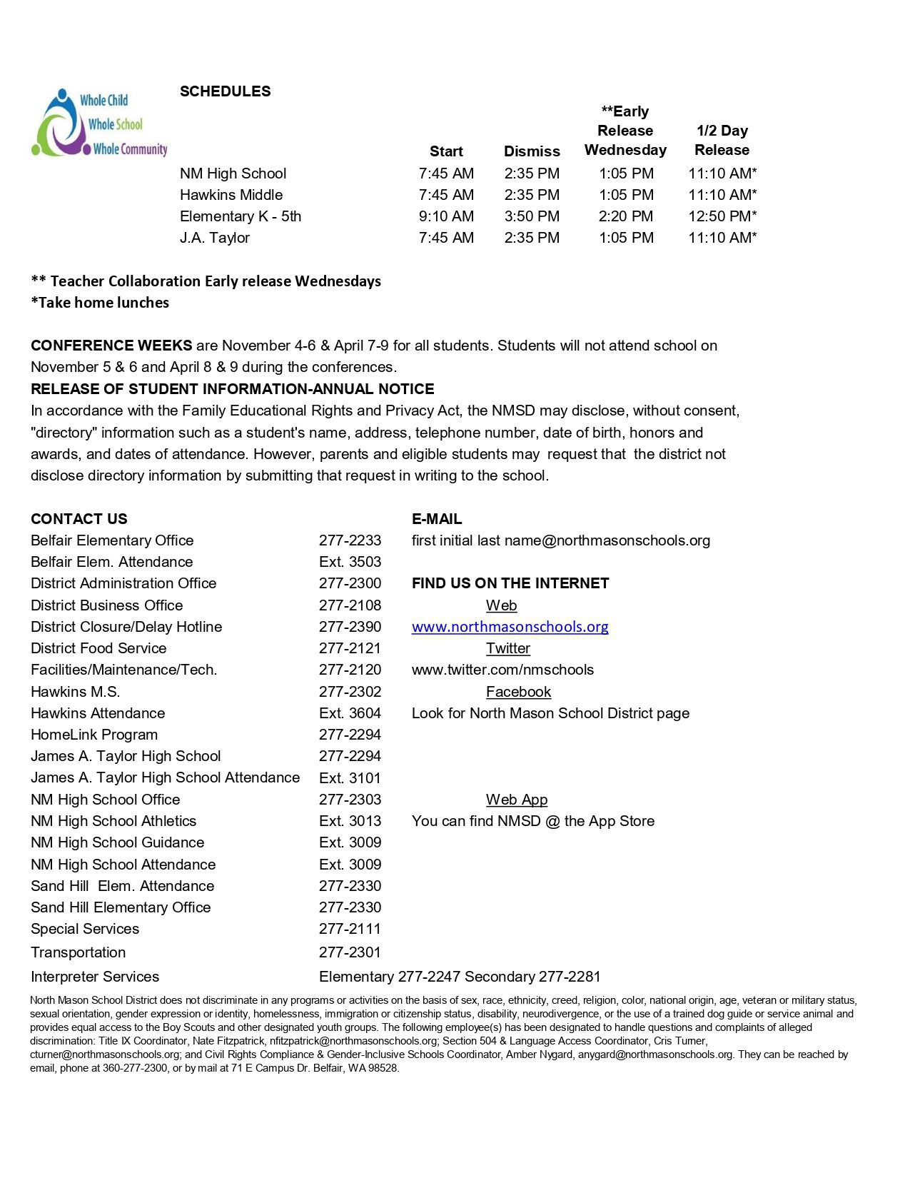 NORTH MASON SCHOOL DISTRICT WA Calendar 26/27 Updated