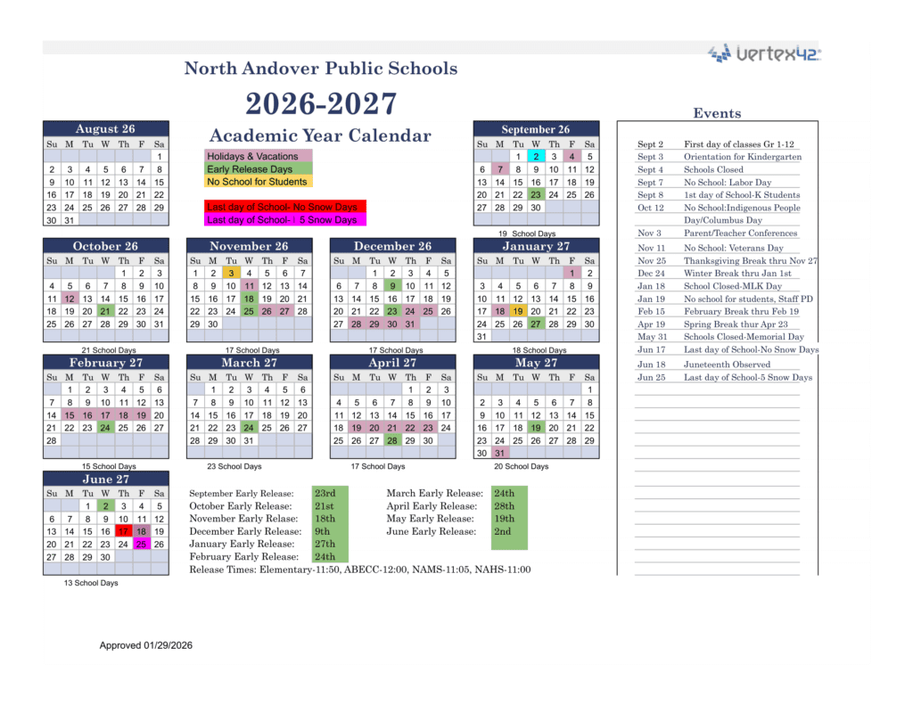 North Andover Public Schools 26-27 Calendar