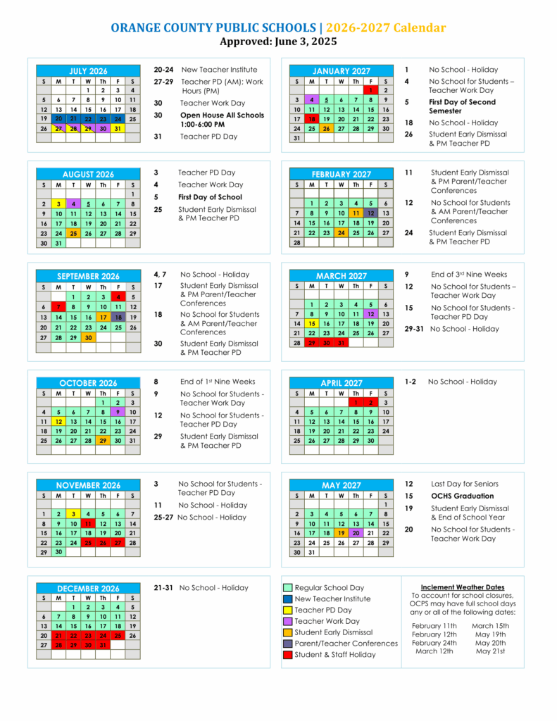 Orange County Public Schools 26-27 Calendar