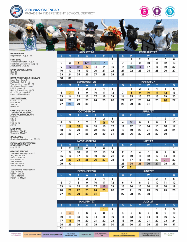 Pasadena Independent School District 26-27 Calendar