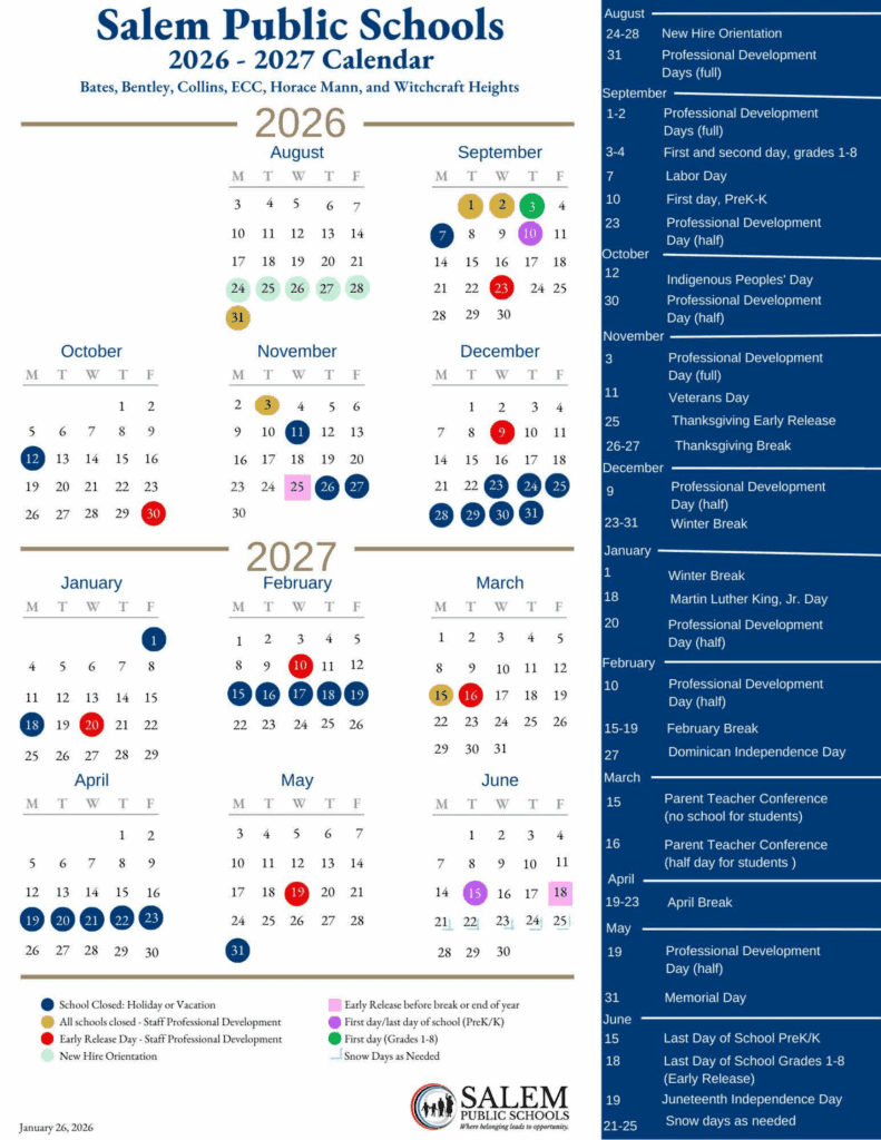 Salem Public Schools 26-27 Calendar