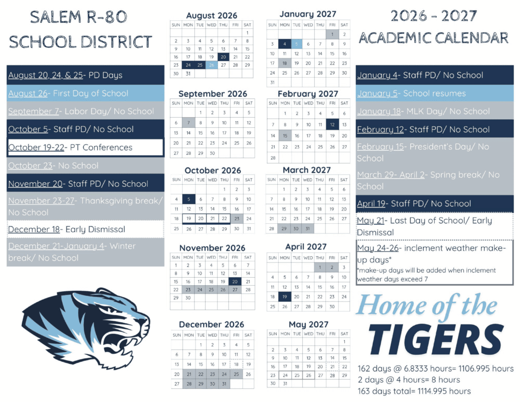 Salem R-80 School District 26-27 Calendar