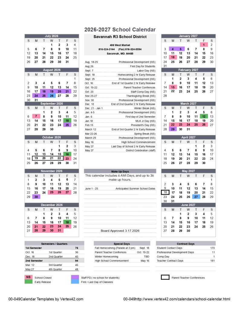 Savannah R3 School District 2026-2027