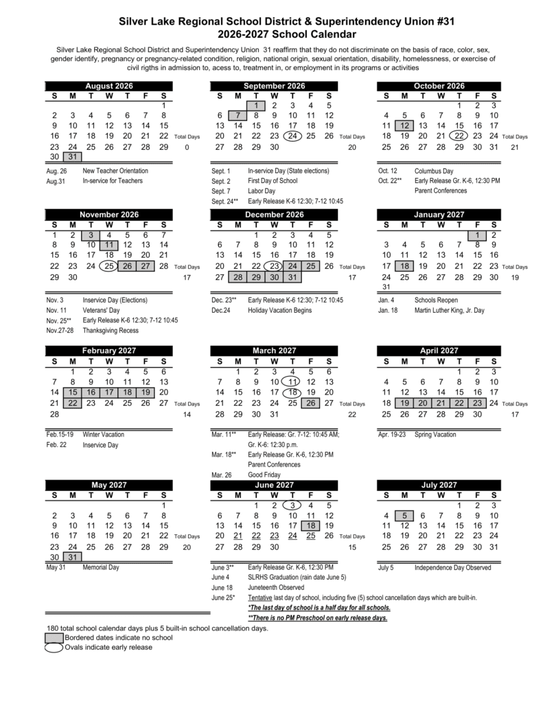 Silver Lake Regional School District & Superintendency Union #31 26-27 Calendar (1)