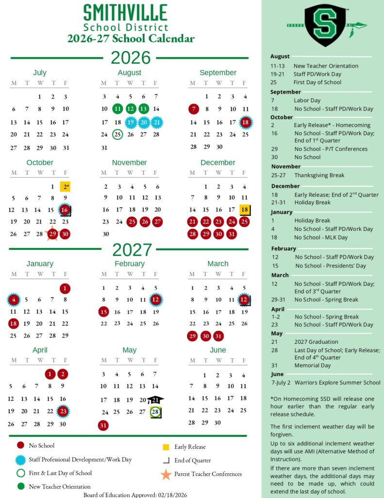 Smithville School District Calendar 2026-2027