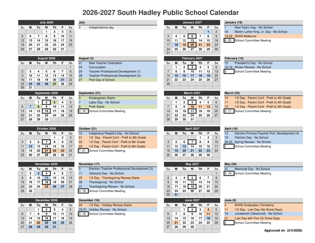 South Hadley Public Schools 26-27 Calendar