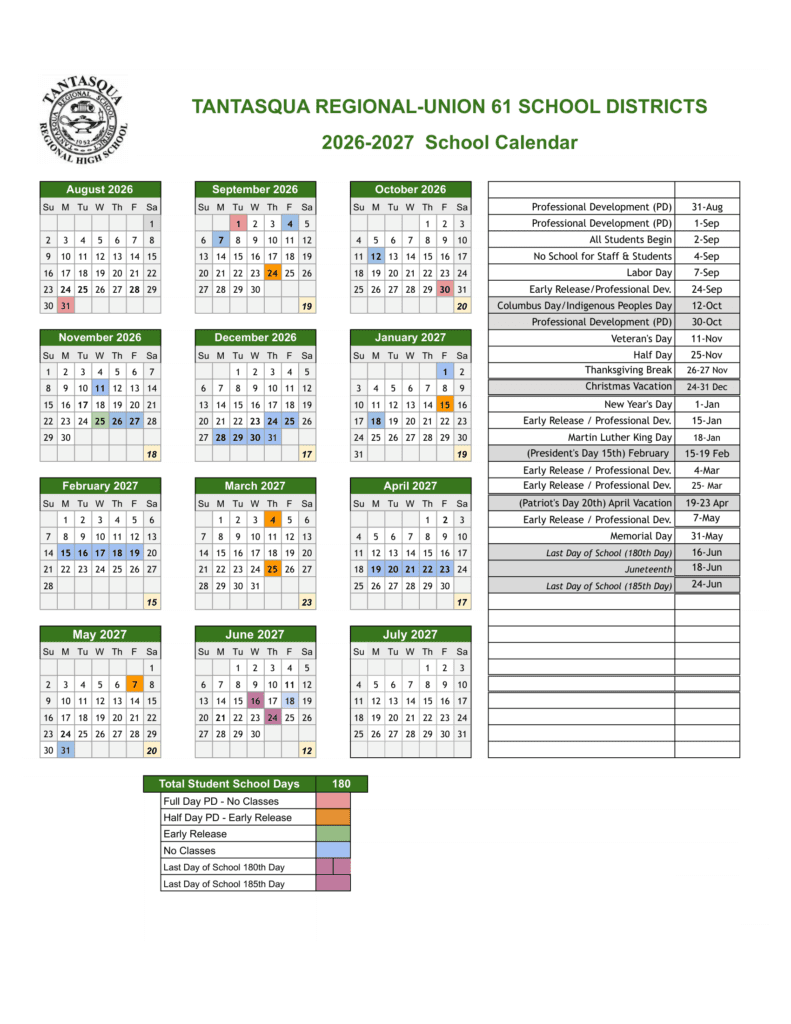Tantasqua Regional-Union 61 School Districts 26-27 Calendar (1)