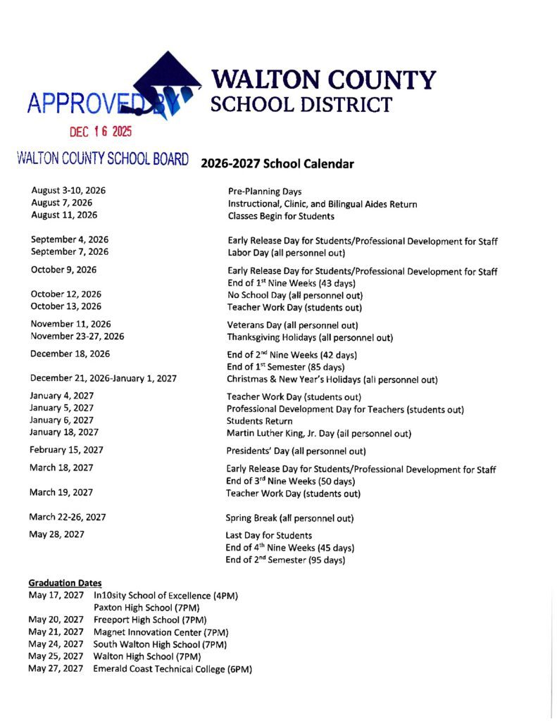 Walton County School District 2026-2027....1