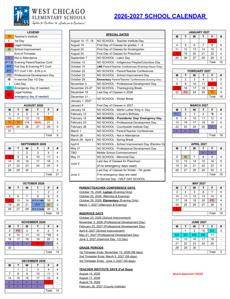 West Chicago Elementary Schools 26-27 Calendar (1)