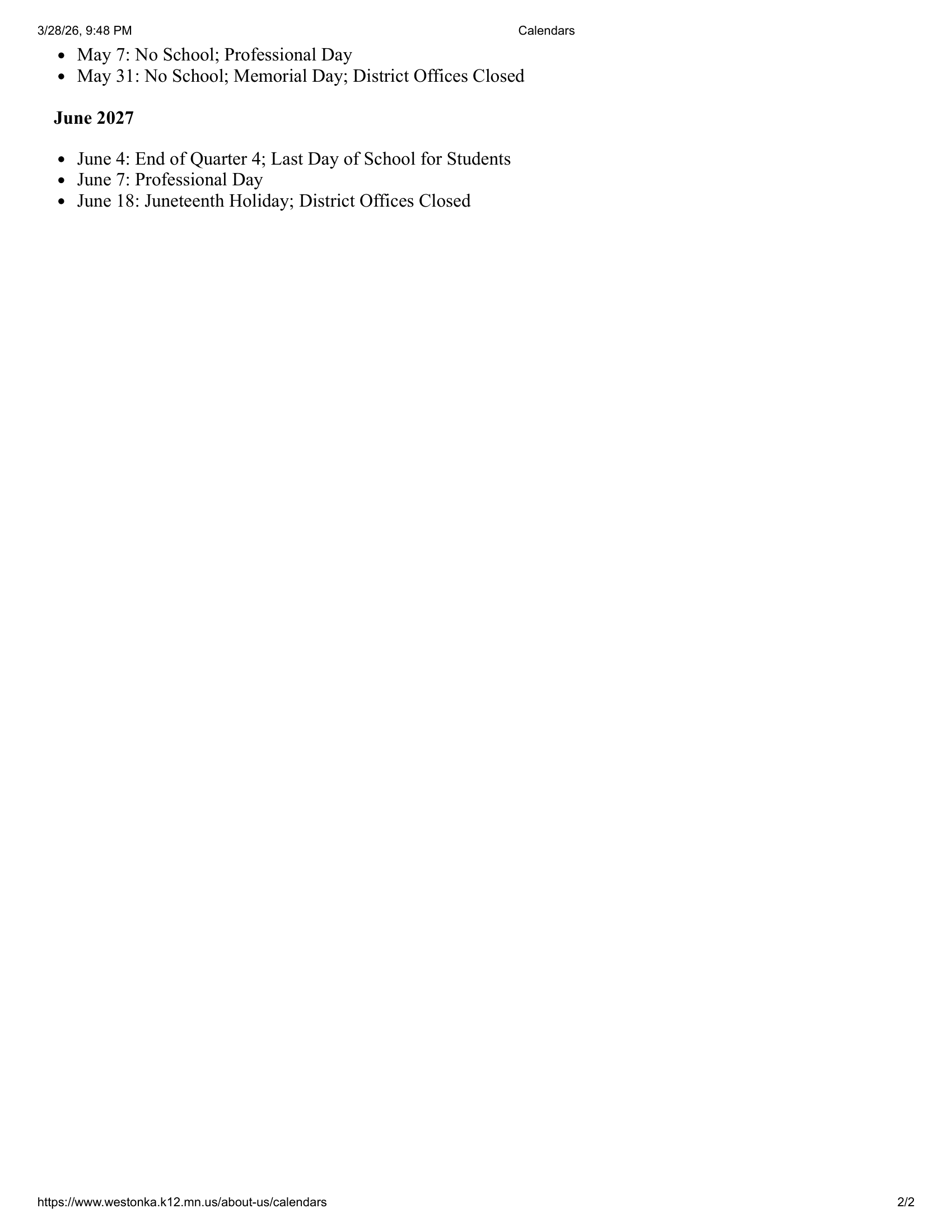 Westonka Public Schools 26-27 Calendar Revised  [PDF]