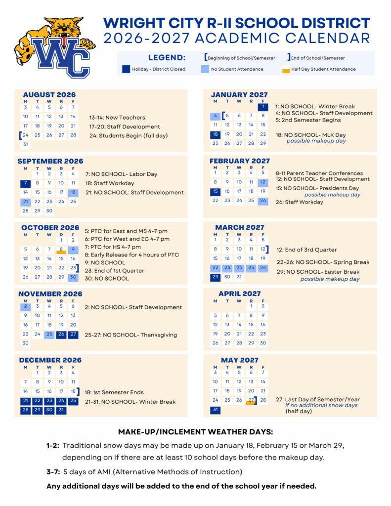 Wright City R-II School District 26-27 Calendar
