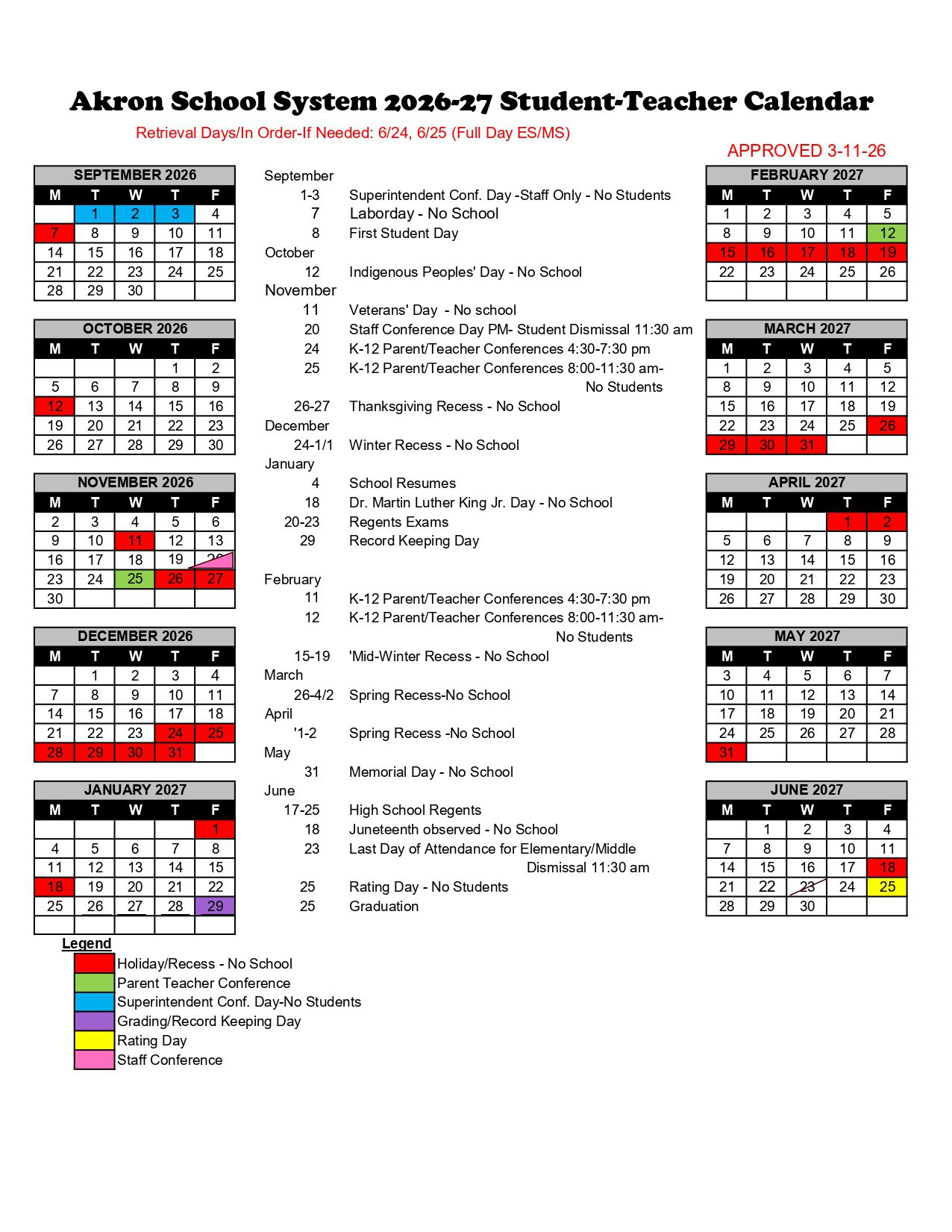 Akron School System Calendar 26-27 Revised