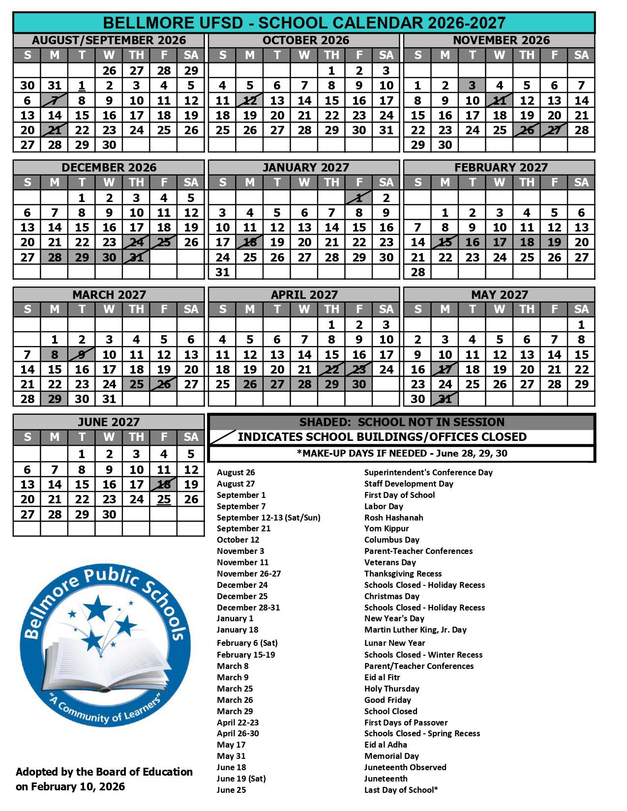 Bellmore Public Schools Calendar 26-27 Revised