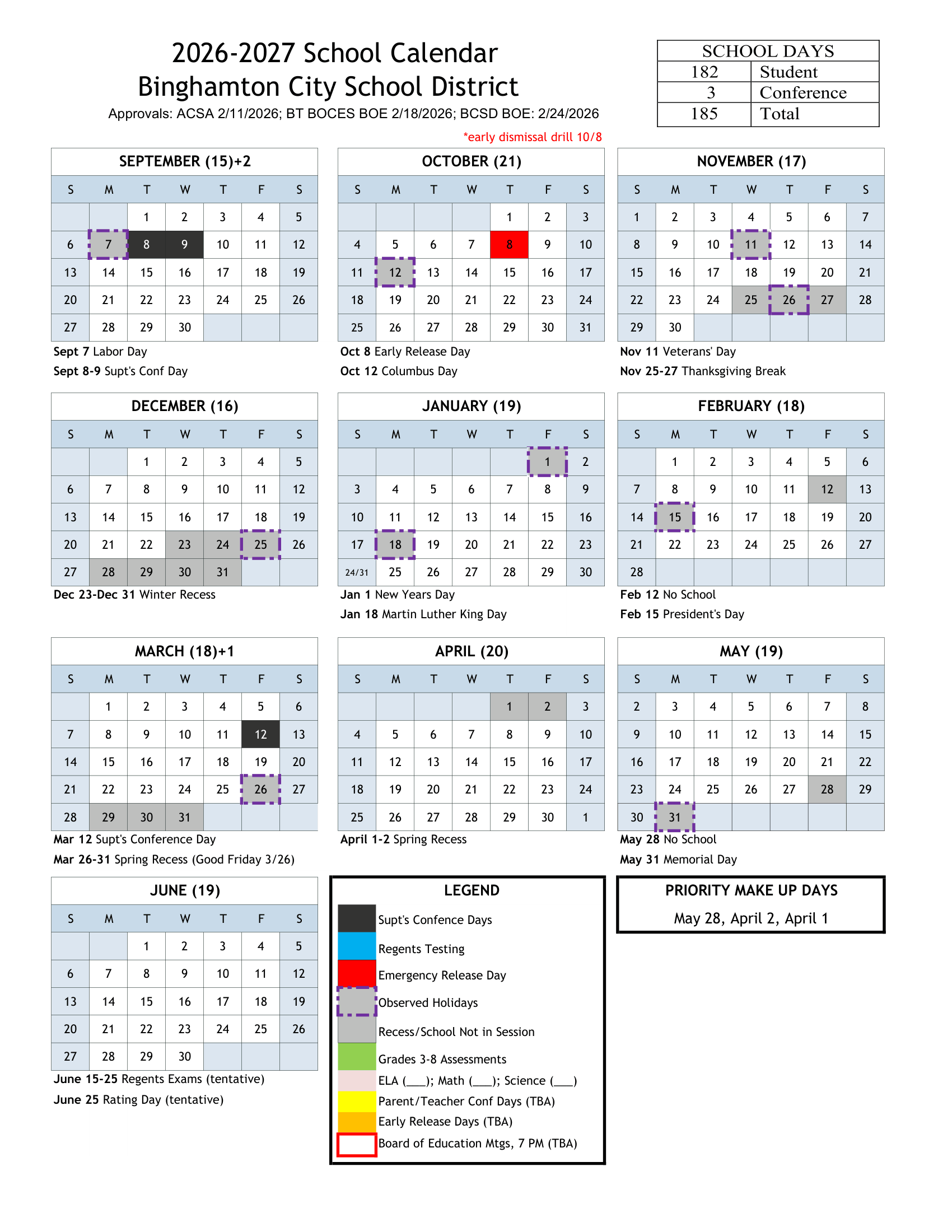 Binghamton City School District Calendar 26-27 Revised