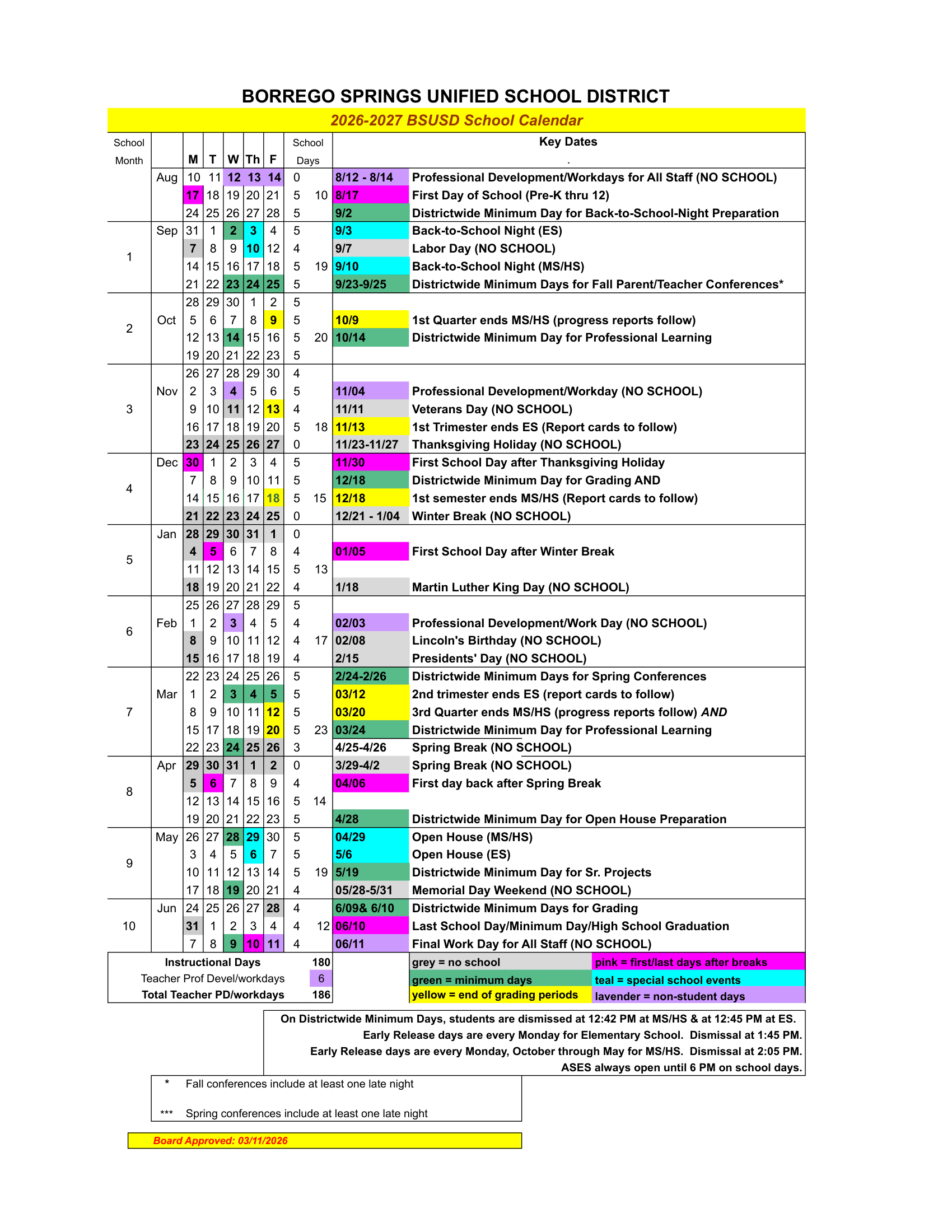 Borrego Springs Unified School District Calendar 26-27 Revised